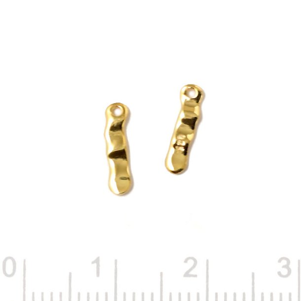 Small pendant, uneven elongated surface with 1 hole, gold-plated silver, 10x3 mm, 2 pcs