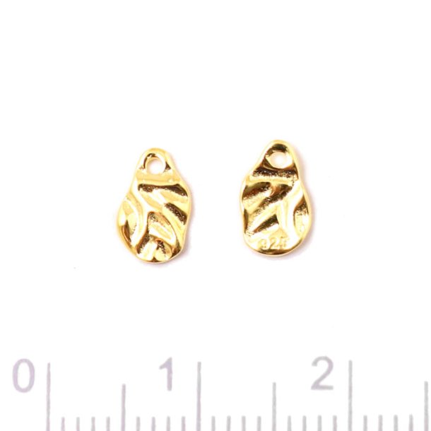 Pendant, uneven surface with 1 hole, gold-plated silver, 8x5x1,2 mm, 2 pcs