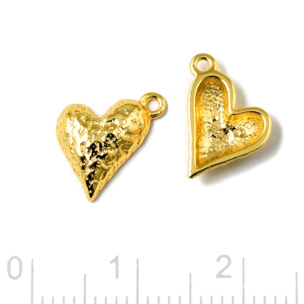 Pendant, slightly curved heart, hammered surface, gold-plated silver, 11x10 mm, 1 pc