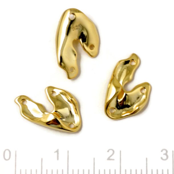 Anh�nger, gefaltete V-Form, 3 L�cher, vergoldetes Silber, 15x9x0,8 mm, 2 St�ck