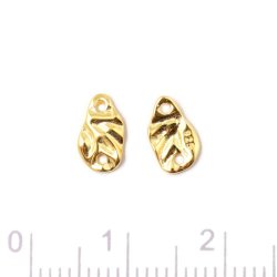 Link, uneven surface with 2 holes, gold-plated silver, 8x5x1,2 mm, 2 pcs