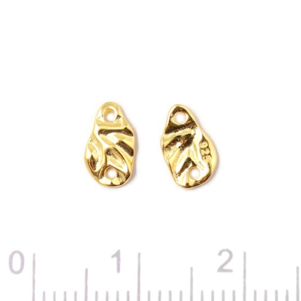 Link, uneven surface with two holes, gold-plated silver, 8x5x1,2 mm, 2 pcs