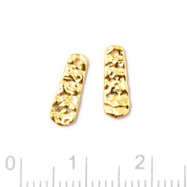 pendant, hammered oblong, with 1 hole, gold-plated silver, 11x4x1,2 mm, 2 pcs.