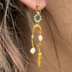 Zwischenst&uuml;ck, Mondsichel, unebene Fl&auml;che mit 3 &Ouml;sen, vergoldetes Silber, 9x9 mm, 2 St&uuml;ck