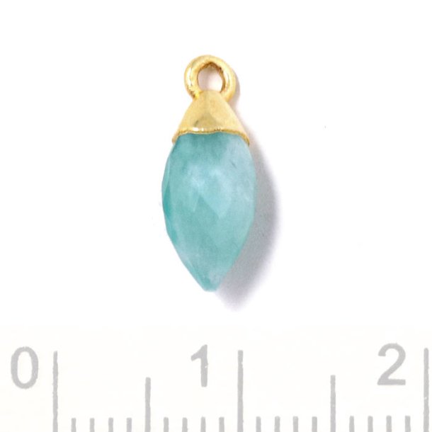 Pendant, drop with loop, Amazonite and gold-plated silver, 14x6 mm, 1 pc