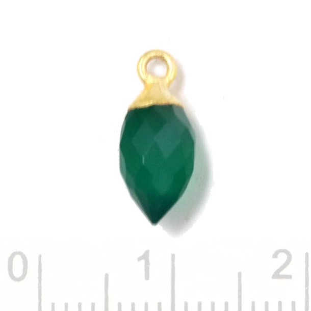Pendant, drop with loop, green onyx, gold-plated silver, 14x6 mm, 1 pc