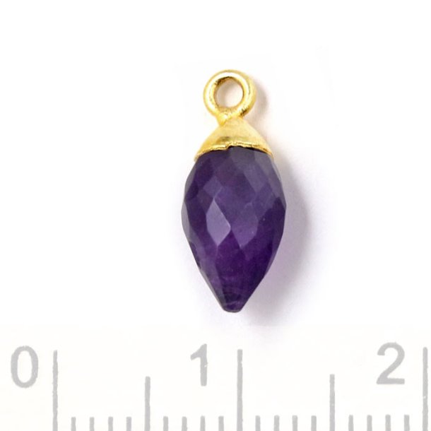 Pendant, drop with loop, amethyst, gold-plated silver, 14x6 mm, 1 pc