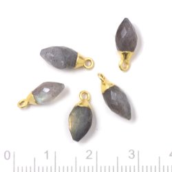 Pendant, drop with loop, grey labradorite, gold-plated silver, 14x6 mm, 1 pc