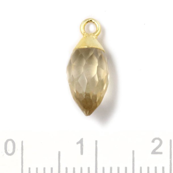 Pendant, drop with loop, clear citrine, gold plated silver, 14x6 mm, 1 pc