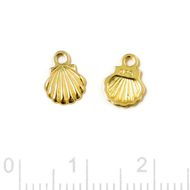 Pendant, shell with loop, gold-plated silver, 8x6.5 mm, 2 pcs.