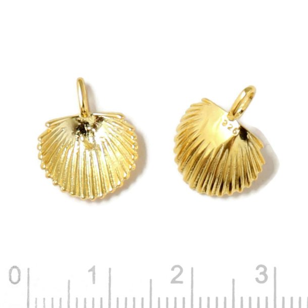 Pendant, Sea shell with loop and peg for pearl, gold plated silver 15x12x3mm, 1pc