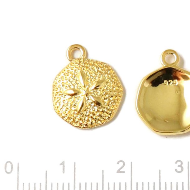 Pendant, coin with Starfish imprint, gold-plated silver, 15x13x2mm, 1pc