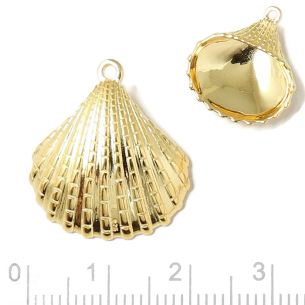 Pendant, seashell with loop, gold-plated silver 22x20x6mm, 1pc
