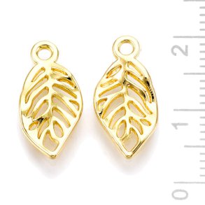 Leaf pendant, uneven, gilded brass, 18x9x2mm, 4pcs.