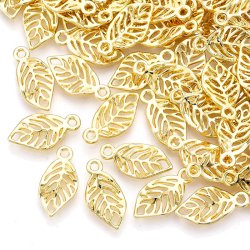 Blatt-Anh&auml;nger, uneben, vergoldetes Messing, 18x9x2 mm, 4 Stk.