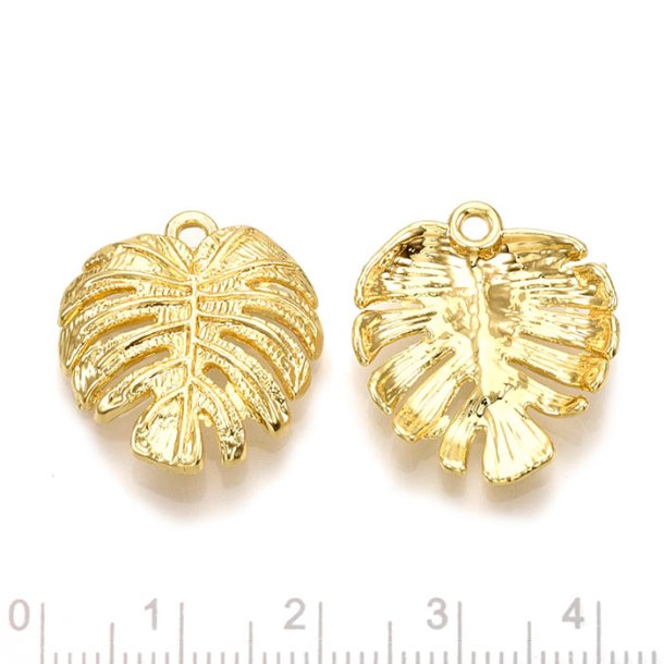 Monstera leaf pendant, gilded brass, 21.5x19mm, 4 pcs