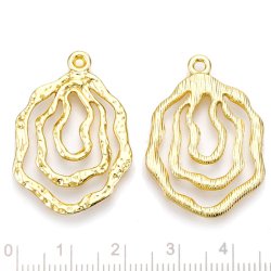 Blatt-Anh&auml;nger, geh&auml;mmert, vergoldetes Messing, 31x22x2 mm, 4 St&uuml;ck.