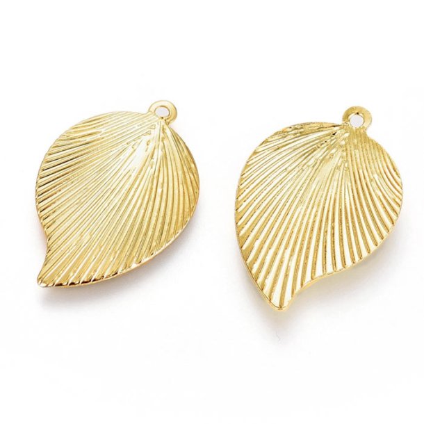 Pendant, leaf with loop, gilded brass, size 22.5x15x1mm, 2pc
