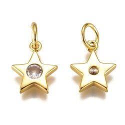 Stern Pav&eacute; mit &Ouml;se und 1 Zirkon, Messing vergoldet, Anh&auml;nger mit &Ouml;se, 10x9x2mm, 2 Stk.