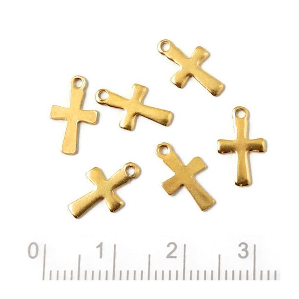 Cross pendant with eye, gilded steel, 12x7x1mm, 4pcs