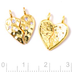 Freundschaftsherz mit Zirkonen, gehmmert, Silber vergoldet, 17,7x14 mm, 1 Stck