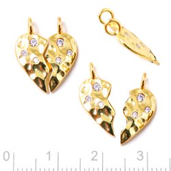 Freundschaftsherz mit Zirkonen, gehmmert, Silber vergoldet, 17,7x14 mm, 1 Stck