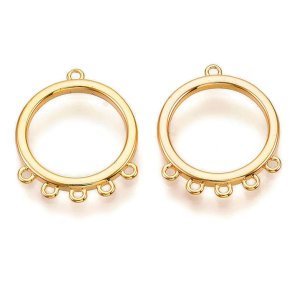 Circle pendant with 6 closed loops, durable gold-plated brass, 16x13 mm, 2 pcs