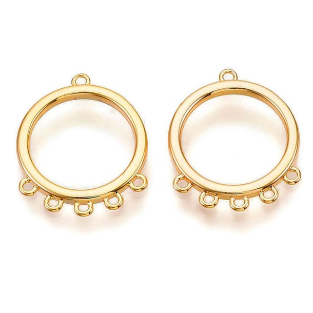 Circle pendant with 6 closed loops, durable gold-plated brass, 16x13 mm, 2 pcs