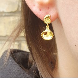 Ohrstecker, Seeschneckenhaus mit offener se, Silber vergoldet, 9,5x6 mm, 2 Stck