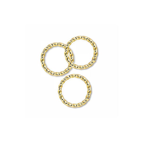 Twisted gold-plated brass ring, open, 6x0.8mm, 10pcs