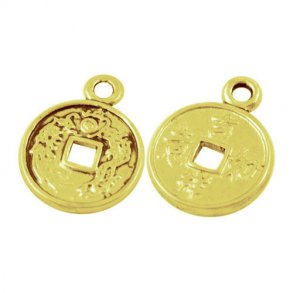 Vergoldete chinesische Glücksmünzen, mit Öse, 12,5 mm, 6 Stk.