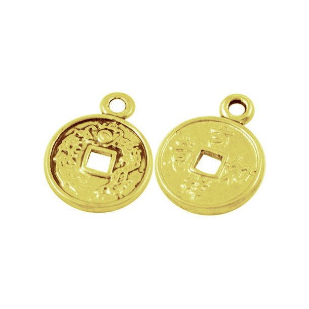 Gilded Chinese lucky coin with eye, 12.5mm, 6pcs.