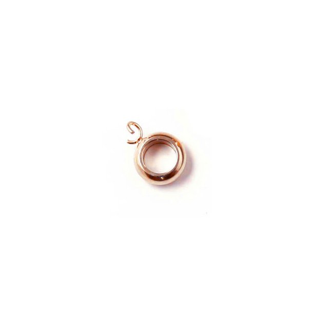 Ring/spacer bead, round with open loop, rose gilded steel, hole 6mm, 2pcs