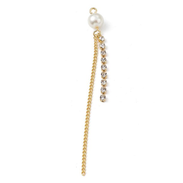 Chain pendant, imitation pearl with two pieces of chain, 68 mm, gold-plated brass, 1 pc