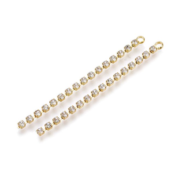 Chain pendant with 1 crystal chain, 50 mm, gold-plated brass, 2 pieces