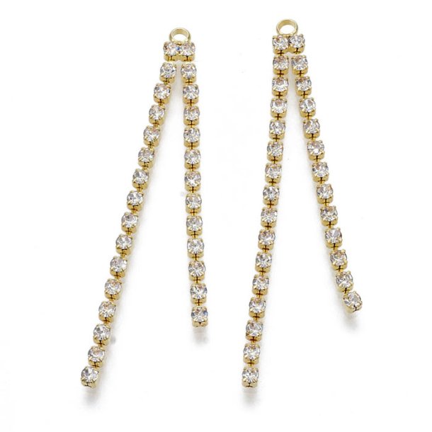 Chain pendant with crystal chain, 60 mm, gold-plated brass, 2 pieces