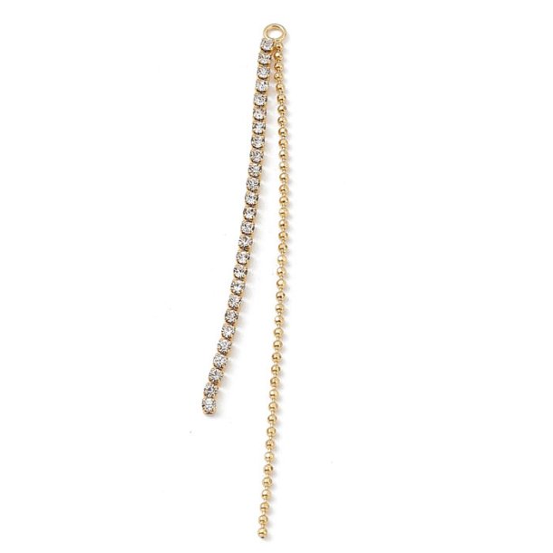 Chain pendant with ball chain and crystal chain, 67 mm, gold-plated brass, 1 piece