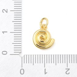 Pendant, small snail shell, 18K gold-plated brass, 11.5x10 mm, 2 pcs