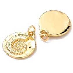 Pendant, snail shell imprint, 18K gold-plated brass, 18.5x15.5 mm, 2 pcs