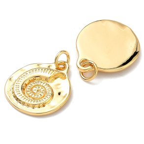 Pendant, snail shell imprint, 18K gold-plated brass, 18.5x15.5 mm, 2 pcs