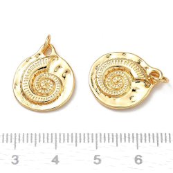Pendant, snail shell imprint, 18K gold-plated brass, 18.5x15.5 mm, 2 pcs