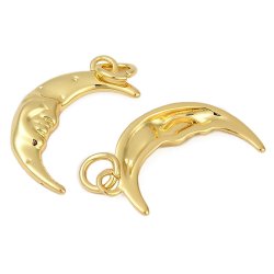 pendant, Half moon with face, gold-plated brass, 20x12x2.5 mm, 1 pcs