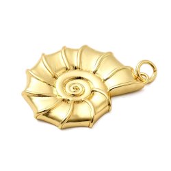 Pendant, trilobite sea snail shell, 18K gold-plated brass, 27.5x21.5 mm, 1 pcs