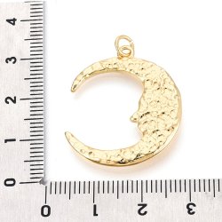 Pendant, large crescent moon with face, 18K gold-plated brass, 30x24.5 mm, 1 pc