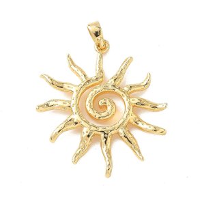 Sun symbol, jewellery pendant, gold-plated brass, 30x27x3 mm, 1 pc