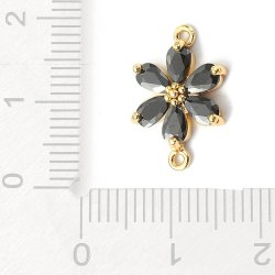 Zwischenglied, 5er-Blte, schwarze Zirkonia, vergoldet, 17x11,5 mm, 1 Stck