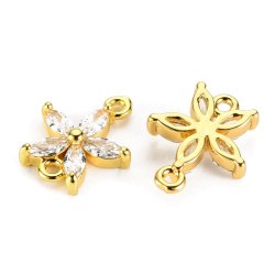 Zwischenglied, 5er-Blte mit Zirkonia, Messing vergoldet, 11,5x10 mm, 2 Stck