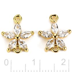 Zwischenglied, 5er-Blte mit Zirkonia, Messing vergoldet, 11,5x10 mm, 2 Stck