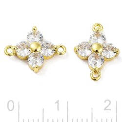 Glied, Blume mit Zirkonia, 2-sen, Messing vergoldet, 13,5x10 mm, 2 Stck