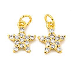 Stern mit Zirkonia und se, vergoldetes Messing, 12x10x2 mm, 2 Stck